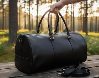 Full Grain Leather Duffel Bag, Weekender Travel Carry On, Unisex Overnight Bag