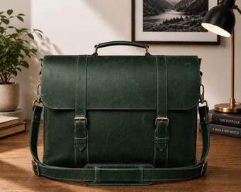 Leather Briefcase Bag, Laptop Briefcase, Genuine Leather Work Bag, Business Laptop Bag, Professional Office Bag