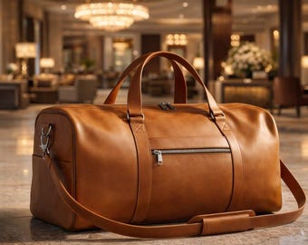 Full Grain Leather Duffel Bag, Luxury Weekender Travel Holdall, Carry On Overnight Bag