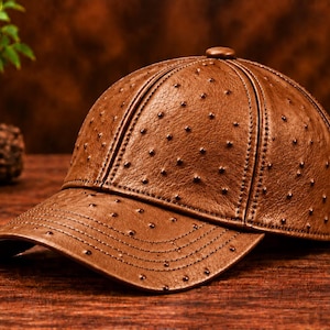 Ostrich-Embossed Genuine Leather Baseball Cap – Unisex Designer Streetwear Hat