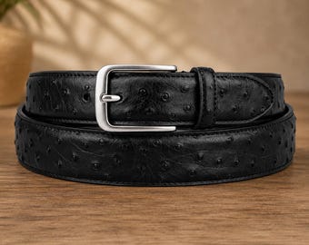 Ostrich Embossed Leather Belt for Men & Women – Full Grain Leather Dress Belt, Handmade Leather Waist Belt, Classic Buckle Belt 1.25"Width