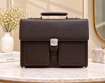 Leather Laptop Briefcase, Professional Work Bag, Office Document Case, Business Shoulder Messenger Bag