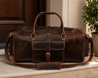 Genuine Leather Duffel Bag, Weekender Travel, Overnight Gym Bag, Men Women