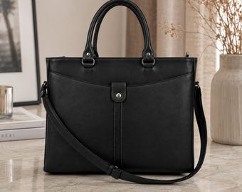 Convertible Leather Tote Backpack for Women, Laptop Work Bag, Office Shoulder Bag, Travel Tote with Luggage Sleeve