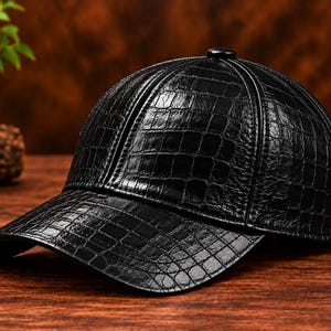 Luxury Croc-Embossed Genuine Leather Baseball Cap – Timeless Street Elegance