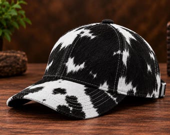 Black White Cowhide Baseball Cap – Western Pony Hair Ranch Style Unisex Hat