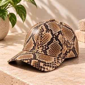 Luxury Snake Embossed Leather Cap – Classic Brim Adjustable Unisex Hat –Multi-Color Options