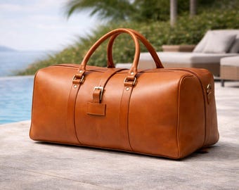 Genuine Leather Travel Duffel Bag, Weekender, Overnight, Gym Carry On