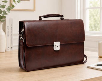 Leather Briefcase for Men & Women, Leather Laptop Bag, Business Work Bag, Professional Office Briefcase, Laptop Messenger Bag