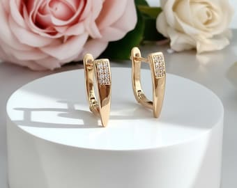 Exclusivos pendientes hipoalergénicos únicos rellenos de oro de 18k de 17 mm de largo