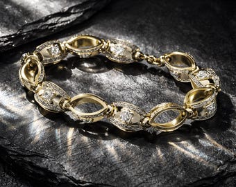 Exclusive Hypoallergenic Chunky link 14k Two-tone Gold Filled Men bracelet 10mm wide.