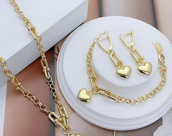 Hypoallergenic 14k gold filled Necklace + Bracelet and Earrings Set