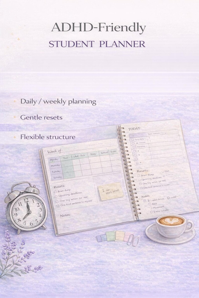 ADHD Student Planner Bundle | Gentle Study Support (PDF Printable A4 ...