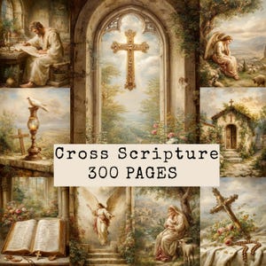 Kreuz-Junk-Journal-Set, christliche Glaubensvorlagen zum Ausdrucken, Bibeljournaling-Materialien, Collagepapier mit Bibelversen, religiöser digitaler Download