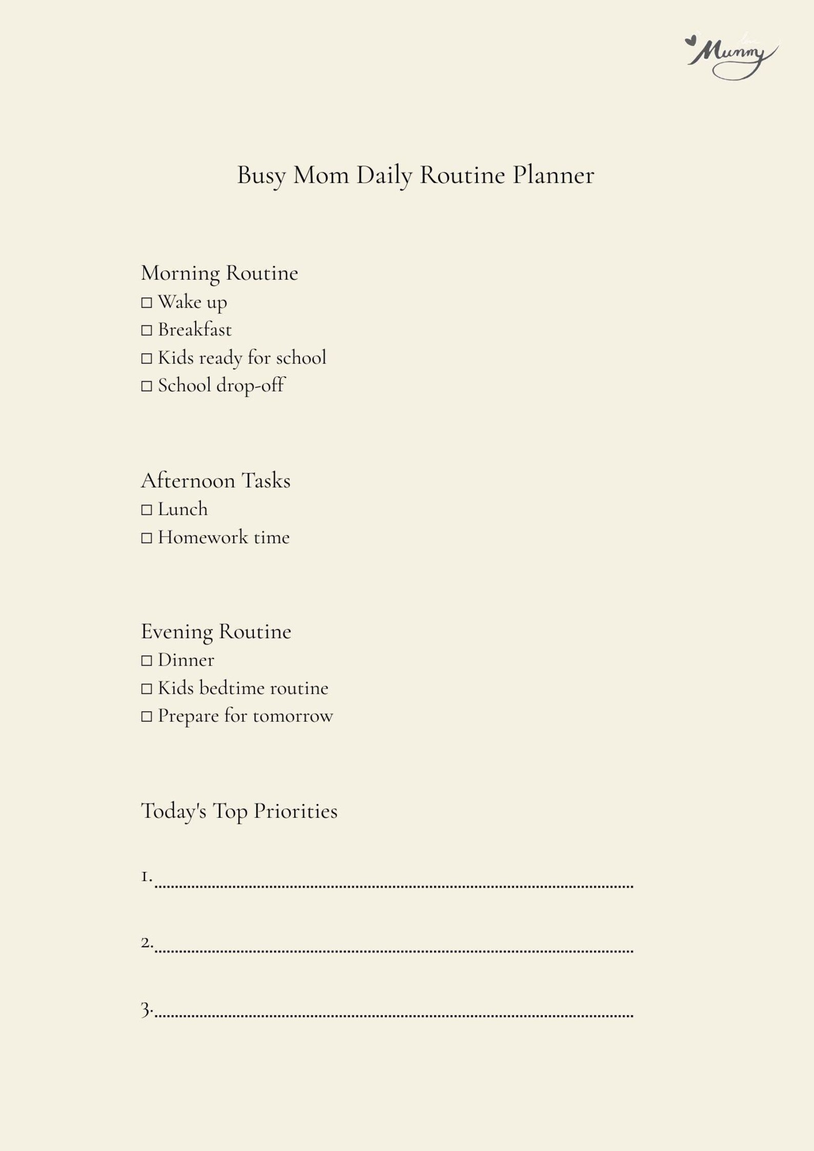 Busy Mom Daily Routine Planner | Printable Mom Planner | Daily Family ...