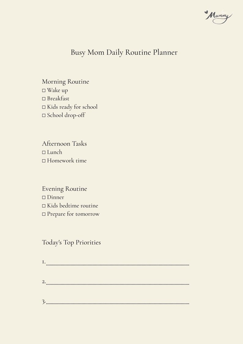 Busy Mom Daily Routine Planner | Printable Mom Planner | Daily Family ...