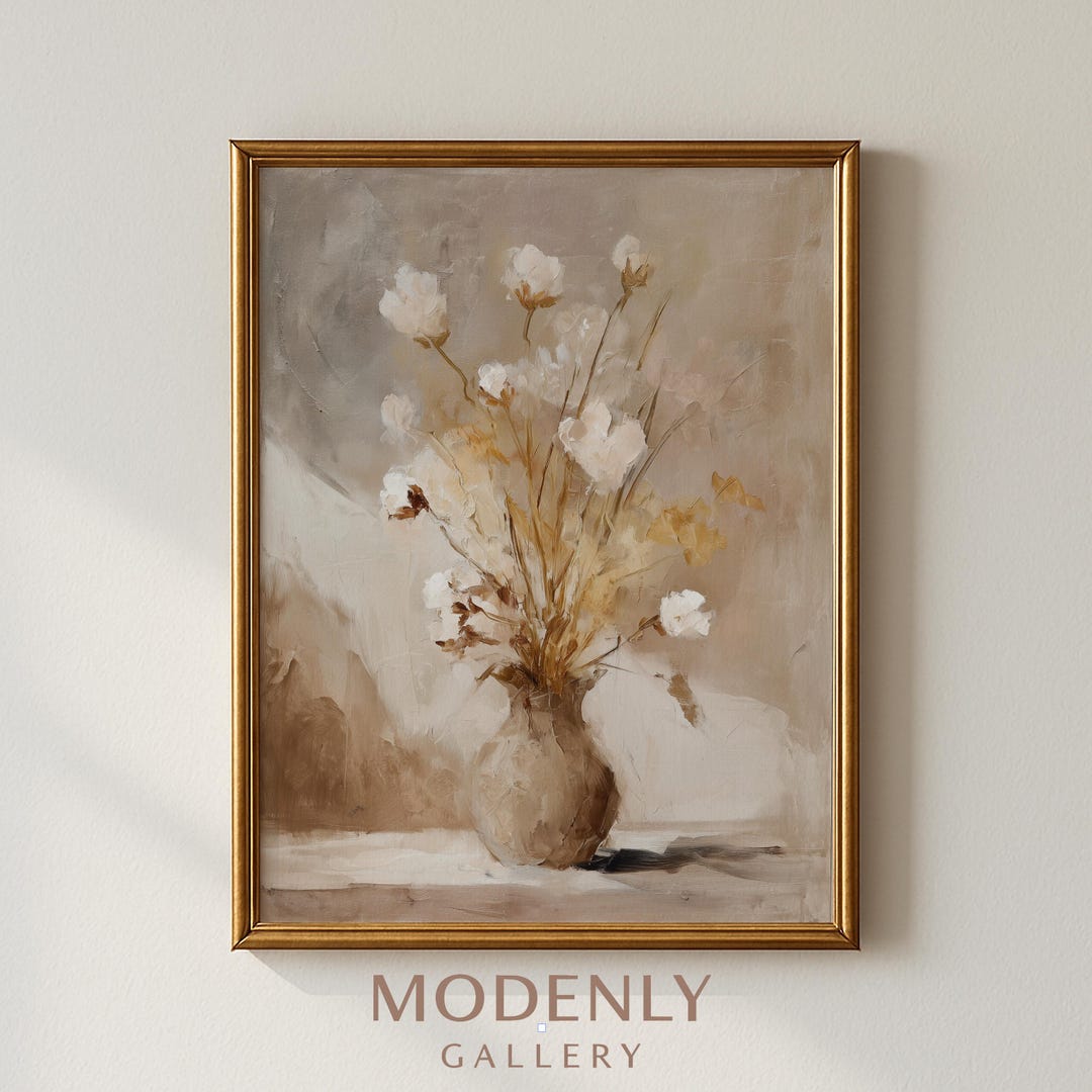 Wildflower Bouquet Wall Art Print | Antique Oil Style Floral Vase ...