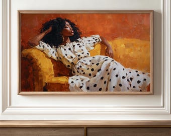 Moderne afrozentrische Frau Digitales Porträt Wandkunst | Druckbare Wohnzimmer Dekor