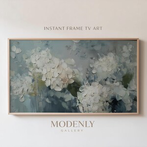Abstract White Hydrangea Frame TV Art - Impasto Oil Painting Floral Decor (Digital Download)