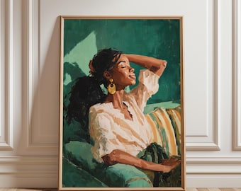 Afrozentrische schwarze Frau, Öl-Kunst (Digitaler Download)