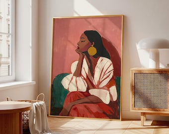 Afrozentrische Wandkunst zum Ausdrucken – Schwarzes weibliches Porträt als digitaler Download – modernes Schlafzimmerdekor