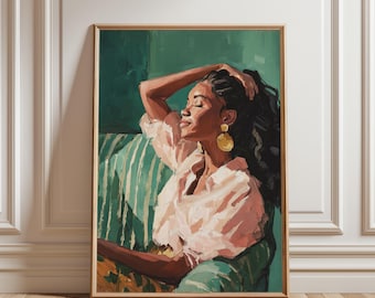 Afrozentrische Frau Portrait Ölgemälde, Wohnzimmer Kunst (Digitaler Download)