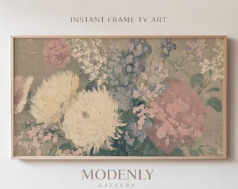 TV-Kunstrahmen Vintage Blumen Ölgemälde | Dusty Blush Botanische Digitaler Download | Samsung Frame TV Bildschirmschoner 4K