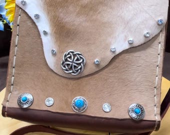Cowhide Leather Turquoise Satchel Purse