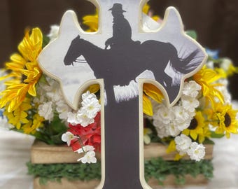 Rustic Country Western Cowboy Horse Wooden Cross