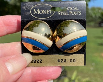 Fashionable Vintage Blue Enamel Monet Earrings