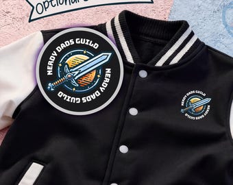 Nerdy Dads Guild Varsity Jacket | Retro RPG Gamer Apparel | Gift for Nerd, Geek, and Gamer Fathers