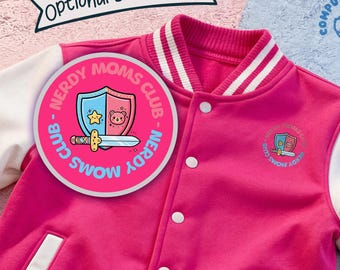 Nerdy Moms Club Varsity Jacket | Retro Gamer Mom Letterman| Cottagecore Cute Adorable Harajuku Kawaii Sweatshirt Jacket