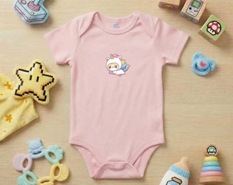 Organic Caticorn Baby Romper | Kawaii Cat Unicorn Bodysuit, Gaming Gift