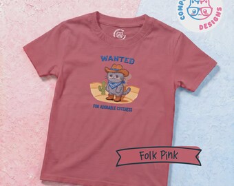 Kawaii Cowboy Cat T-shirt | Adorable Western Kitten Graphic Tee | Funny Cat Shirt | (Fake) Embroidery Look | Unisex organic cotton