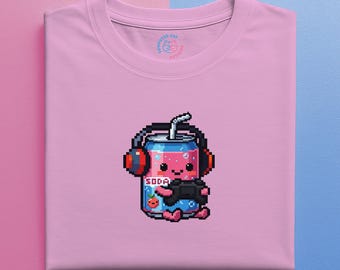 Pixel Art Soda Unisex Gamer T-Shirt | Retro Gaming Cafe Collection | Kawaii Energy Drink Tee |
