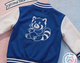 Red Panda Varsity Jacket | Customizable Puff Print | Coffee Lover Gift | Cute Animal Baseball Jacket | Cozy Unisex Streetwear | Kawaii