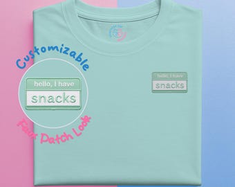 Fill-In-The-Blank T-shirt | Custom Funny Icebreaker Shirt | Faux Embroidery Patch | Fun sarcastic gift | Personalized Hello I Am Sticker Tee