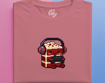 Pixel Art Gaming Red Velvet Cake T-Shirt UNISEX | Retro Gaming Cafe Collection | Funny Cute Food | Kawaii Dessert Gamer Tee | Organic Cotton
