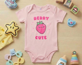 Organic Strawberry Romper | Kawaii Pink Cotton Baby Onesie (Shipped from Netherlands)