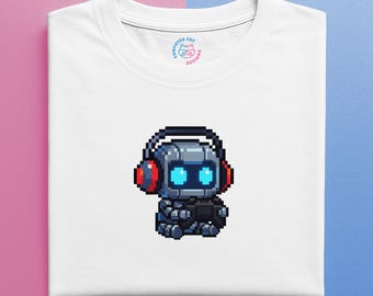 Pixel Art Gaming Robot Unisex T-Shirt | Retro Kawaii Gamer Clothes | Organic Cotton tee | Gift for Gamer Girl | Gift for Gamer Dad