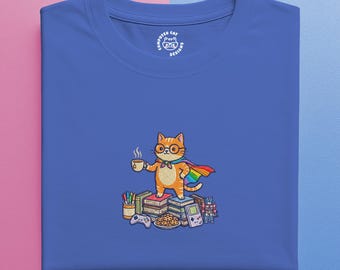 Cozy Cat Graphic Unisex T-Shirt | Gamer & Bookworm Tee | Cottage Core Aesthetic | Gift for him | Gift for her | Faux Embroidery Cat shirt