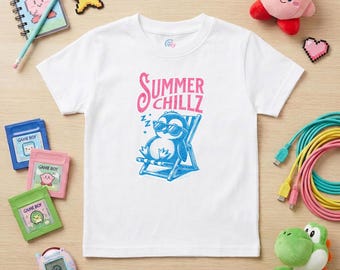 Kids Penguin Beach Tee | Retro Summer Chillz Surf Shop Nostalgia Shirt