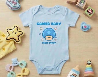 Gamer Boy Baby Romper | Kawaii Retro Bodysuit | Gamer Baby Gift | Mario Inspired Baby Clothes | Player Two Gaming Onesie | Retro Gamer Gift