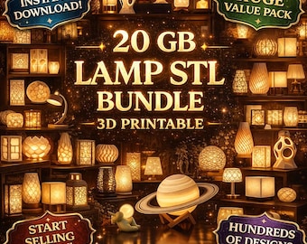 Paquete de lámparas STL de 20 GB / Archivos de iluminación imprimibles en 3D / Diseños de lámparas modernas y decorativas / Megapack listo para imprimir / Descarga instantánea