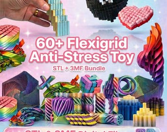 Paquete de más de 60 archivos STL y 3MF de FlexiGrid / Archivos de juguetes antiestrés / Rejilla flexible para imprimir en el sitio / Imprimible en 3D / Descarga instantánea