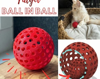 Pelota de juguete para gatos STL y 3MF / Pelota con bola interior / Juguete para mascotas para imprimir en el lugar / Enriquecimiento interactivo para gatos / Descarga instantánea