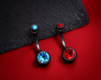 Conjunto de piercing para ombligo de cristal negro, joyería para piercing de ombligo con gema roja y azul, barra gótica