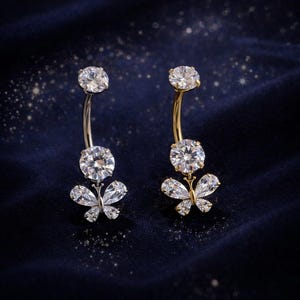 Piercing de ombligo con mariposa, joyería para piercing de ombligo con cristal de circonita cúbica, piercing de ombligo colgante de mariposa en oro y plata, lindo piercing femenino para el cuerpo.