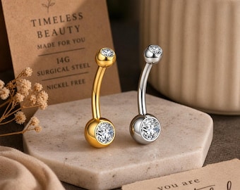 14G Surgical Steel Belly Button Ring: Gold, Silver, CZ Navel Piercing Jewelry