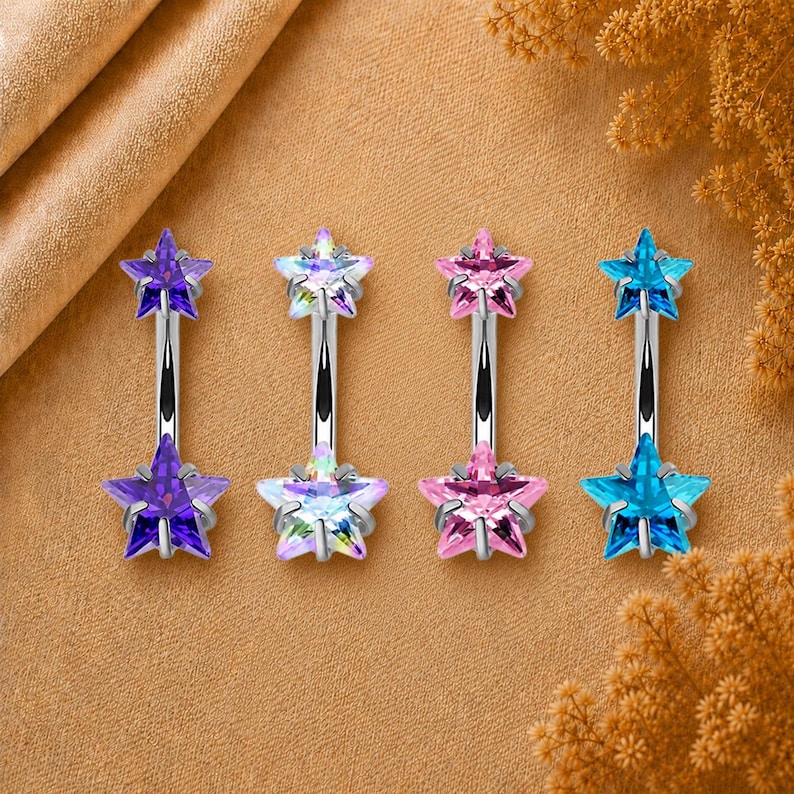 Star Belly Button Ring, Surgical Steel Navel Piercing, Crystal Star ...